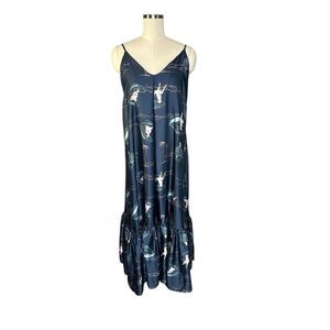 Ancora Navy Blue Seashell Mermaid Ruffle Maxi Beach Dress| L